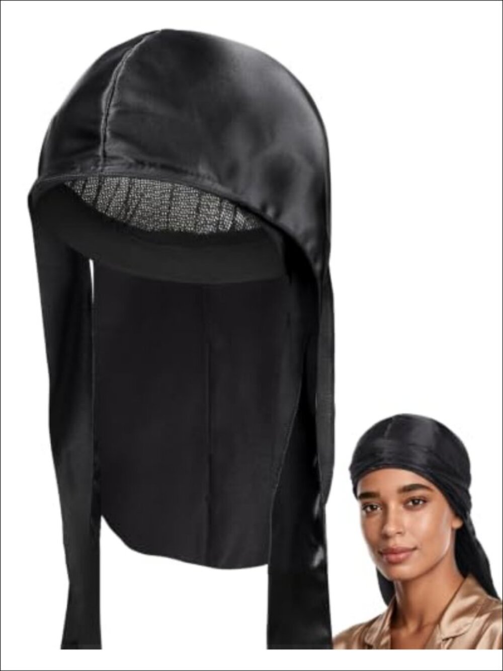 Satin Hair Wrap Scarf Sleep Cap 2-in-1 Mesh Lined Headwrap